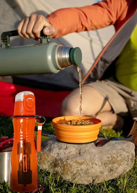 Replacement water filter cartridge for outdoor bottle